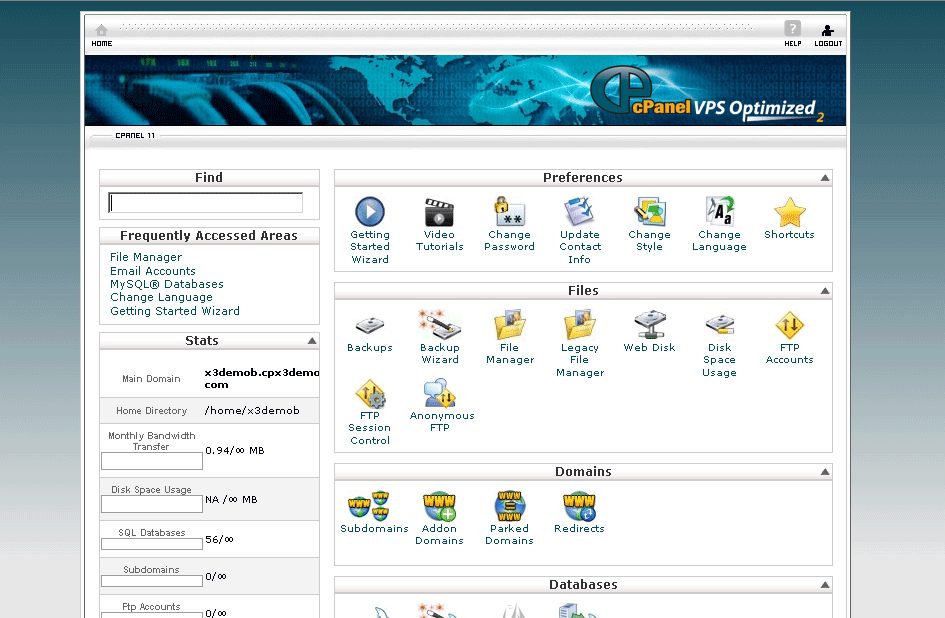 cpanel screen in webhosting