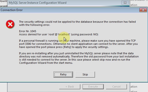 The security settings could not be applied to the database