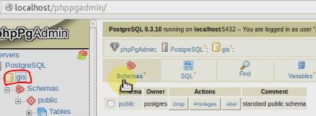 create database gis for postgis
