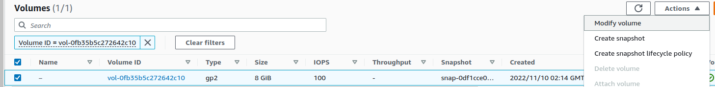 modify EBS volume