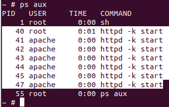 how to check process ID apache in alpine container image