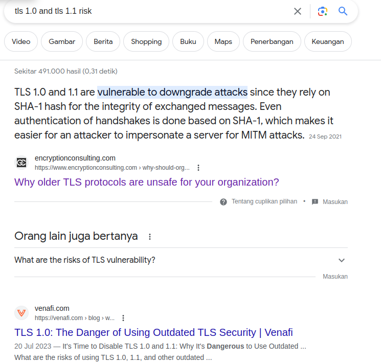 Menonaktifkan TLS 1.0 dan TLS 1.1