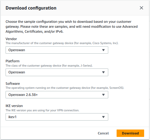 download configuration openswan in AWS